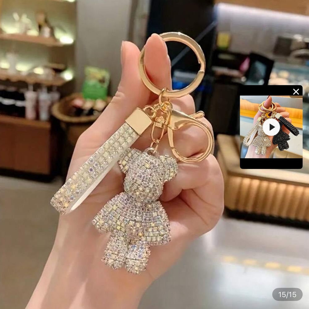 Gold and Silver Crystal Bear Keychain/ Bag Charm